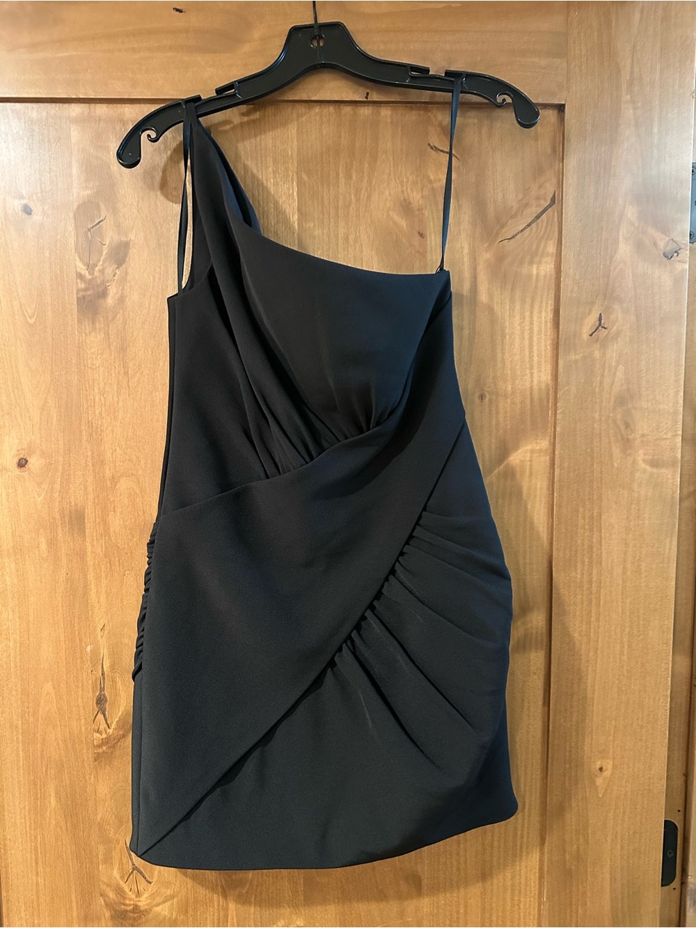 Halston Heritage Black Draped One-Shoulder Mini Dress